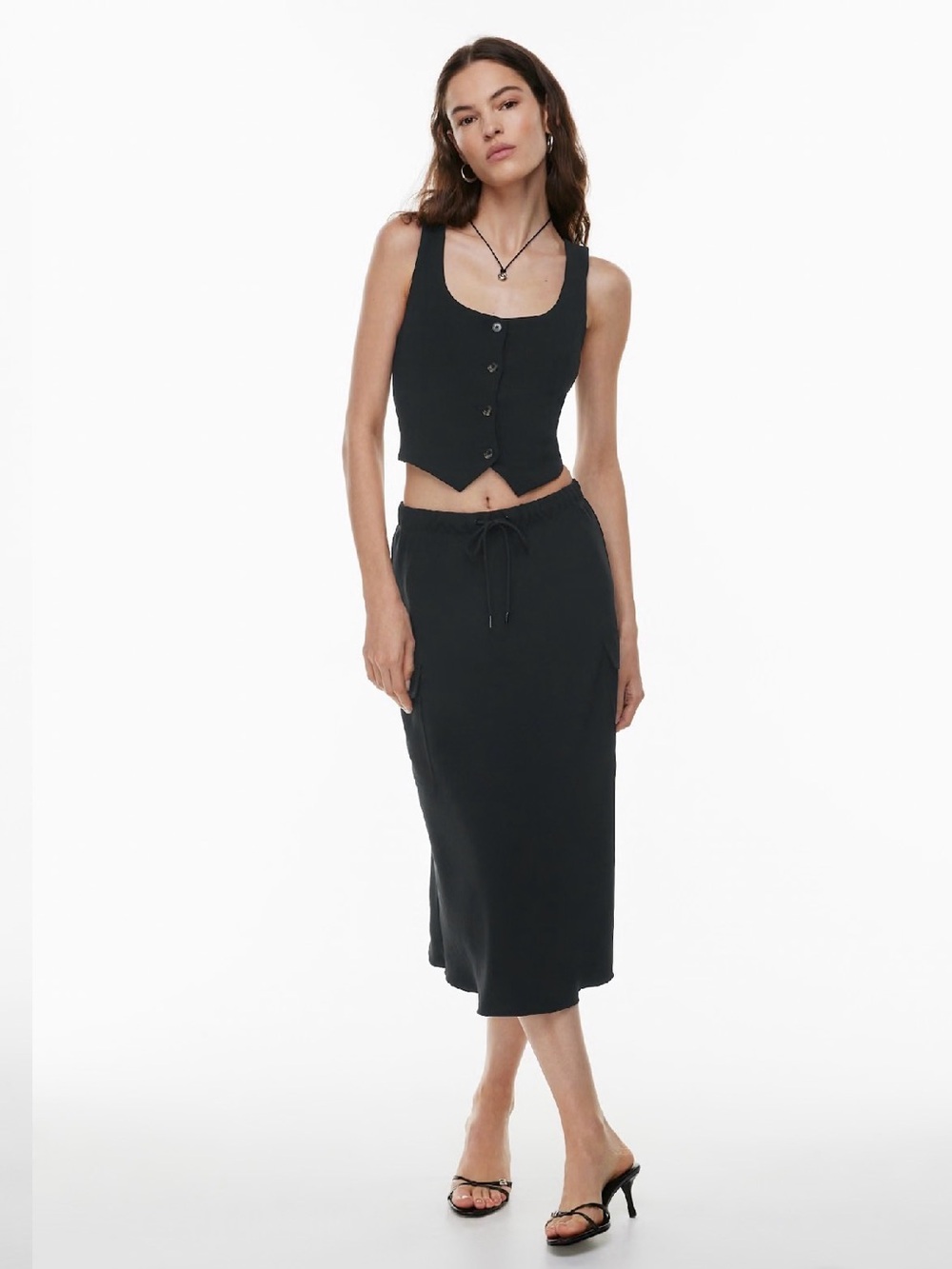 Wilfred Black Midi Drawstring Skirt